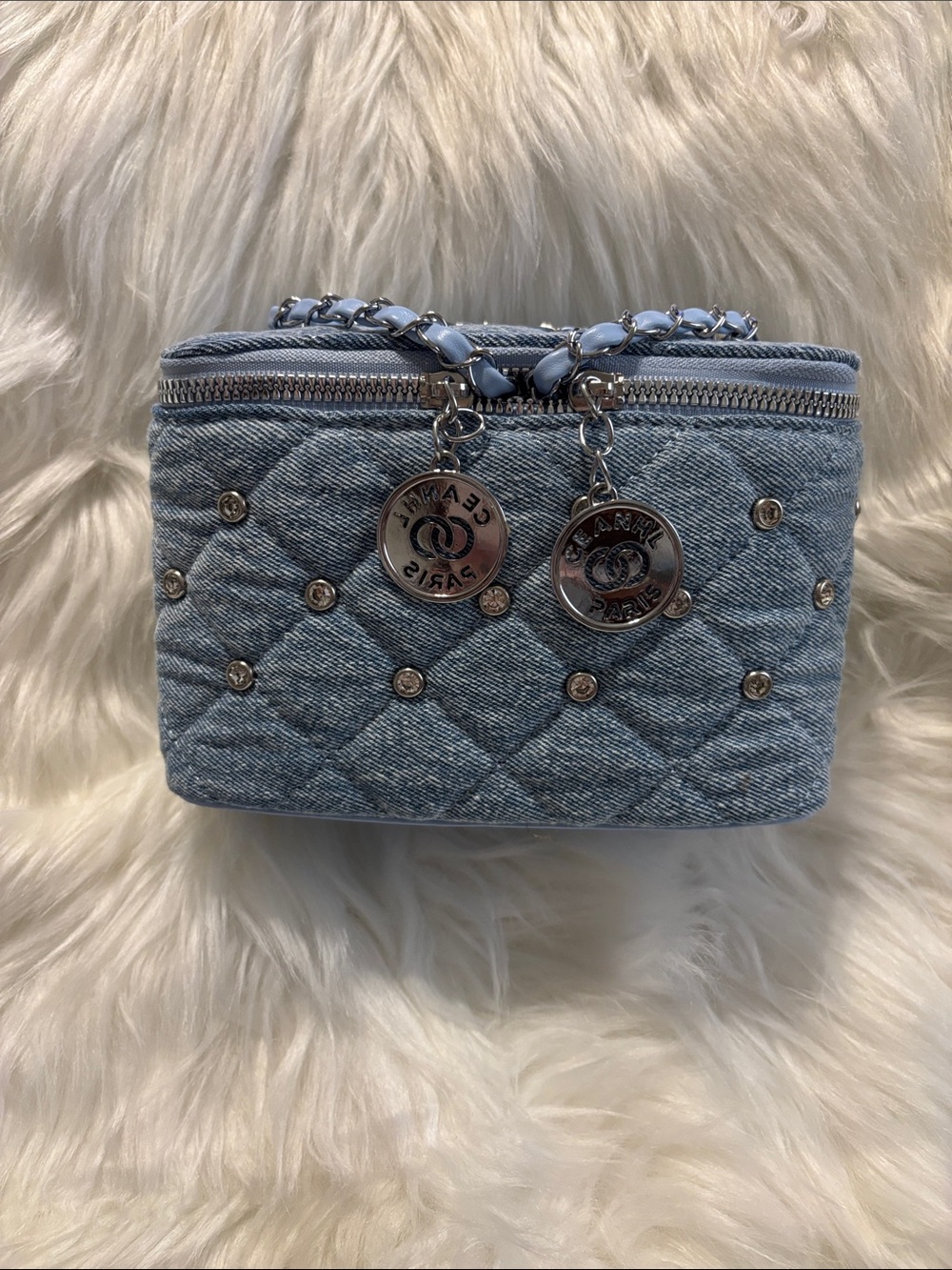 Chic Denim Quilted Crossbody Bag with Chain Strap - “Two Sizes Available”